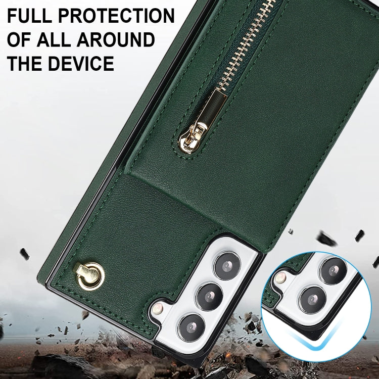 For Samsung Galaxy S21 FE 5G Cross-body Square Zipper Card Holder Bag Phone Case