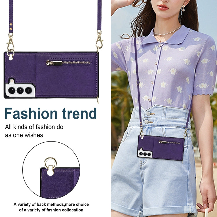 For Samsung Galaxy S21 FE 5G Cross-body Square Zipper Card Holder Bag Phone Case