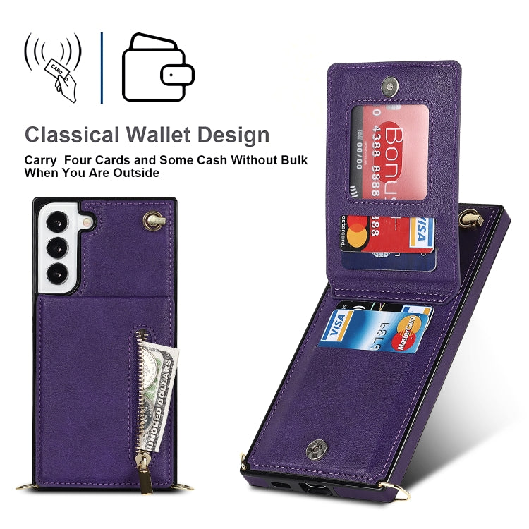 For Samsung Galaxy S21 FE 5G Cross-body Square Zipper Card Holder Bag Phone Case