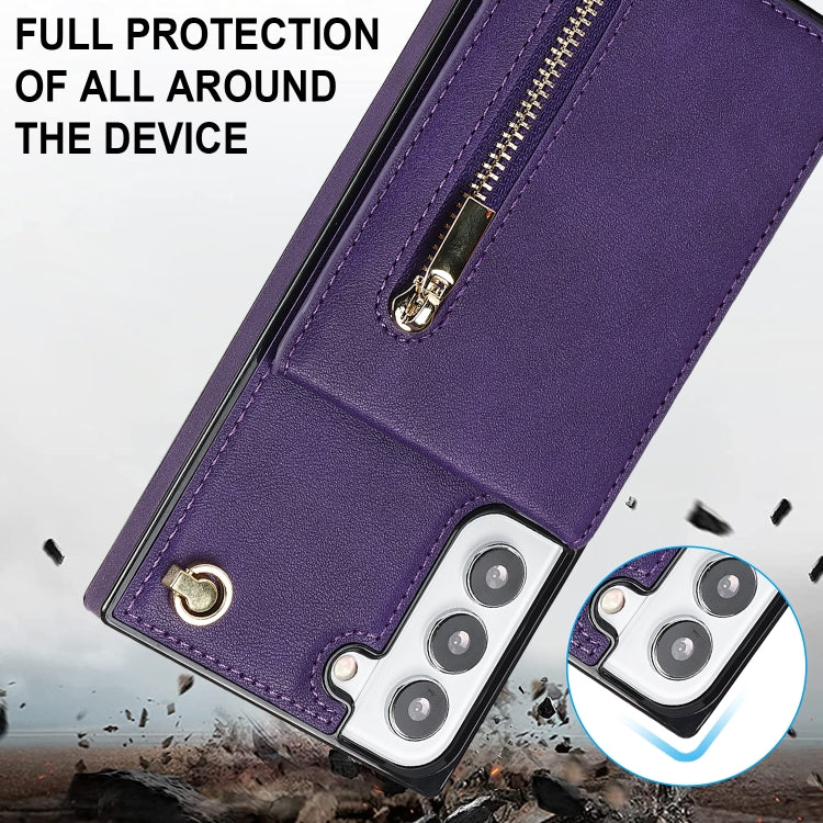 For Samsung Galaxy S21 FE 5G Cross-body Square Zipper Card Holder Bag Phone Case