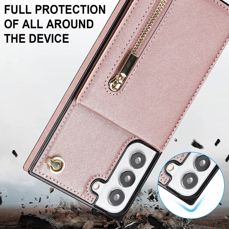 For Samsung Galaxy S21 FE 5G Cross-body Square Zipper Card Holder Bag Phone Case