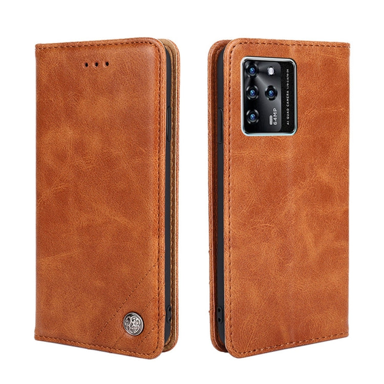 For ZTE Blade V30 Non-Magnetic Retro Texture Leather Phone Case(Brown)