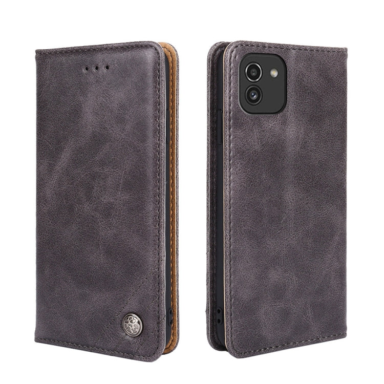 For Samsung Galaxy A03 Global Non-Magnetic Retro Texture Leather Phone Case