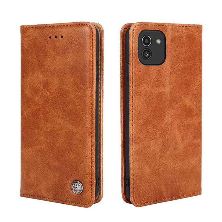 For Samsung Galaxy A03 Global Non-Magnetic Retro Texture Leather Phone Case