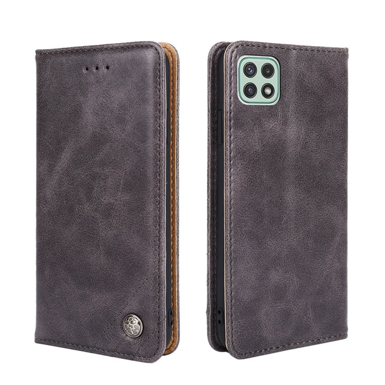 For Samsung Galaxy A22 5G Non-Magnetic Retro Texture Leather Phone Case