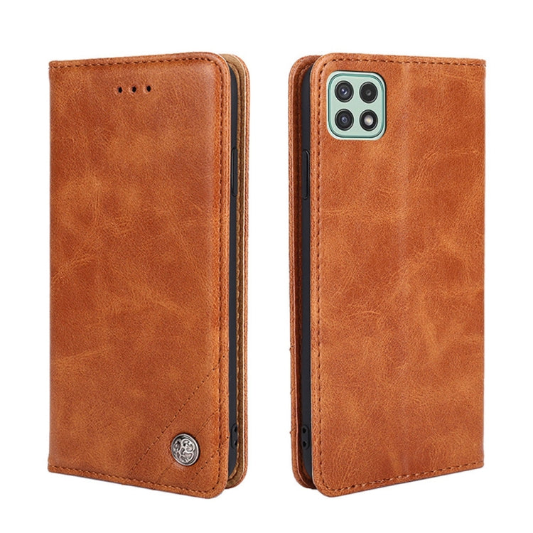 For Samsung Galaxy A22 5G Non-Magnetic Retro Texture Leather Phone Case