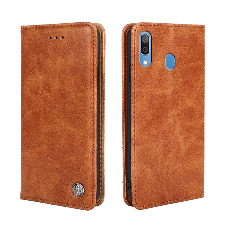 For Samsung Galaxy A30 JP Version Non-Magnetic Retro Texture Leather Phone Case
