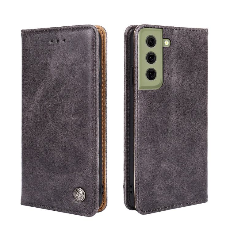 For Samsung Galaxy S21 FE Non-Magnetic Retro Texture Leather Phone Case