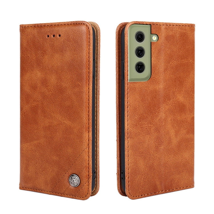 For Samsung Galaxy S21 FE Non-Magnetic Retro Texture Leather Phone Case