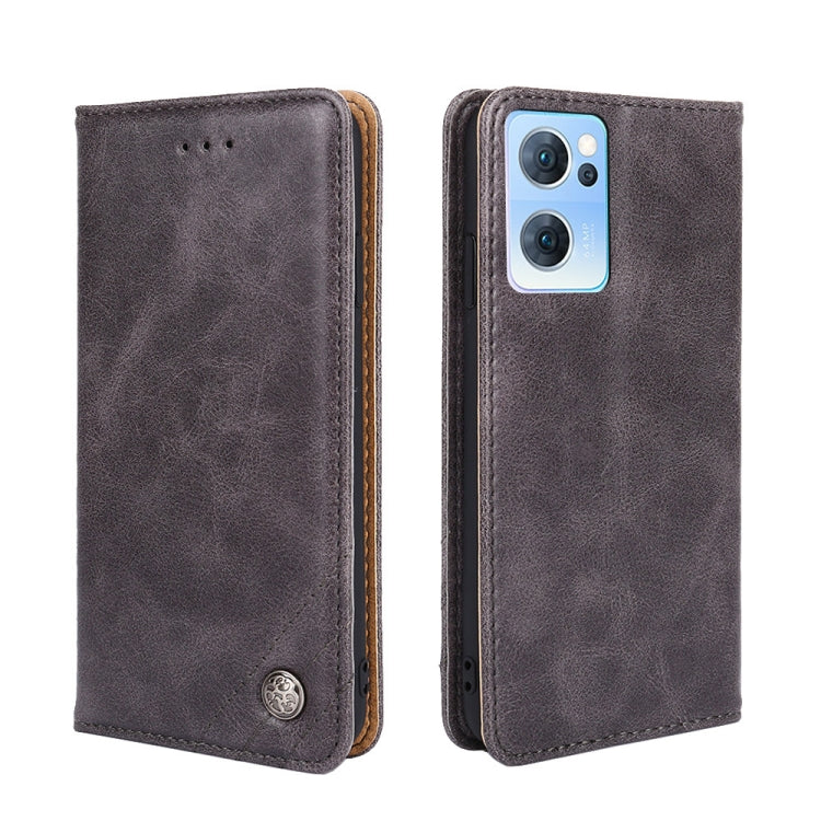 For OPPO Reno7 5G Non-Magnetic Retro Texture Horizontal Flip Leather Phone Case