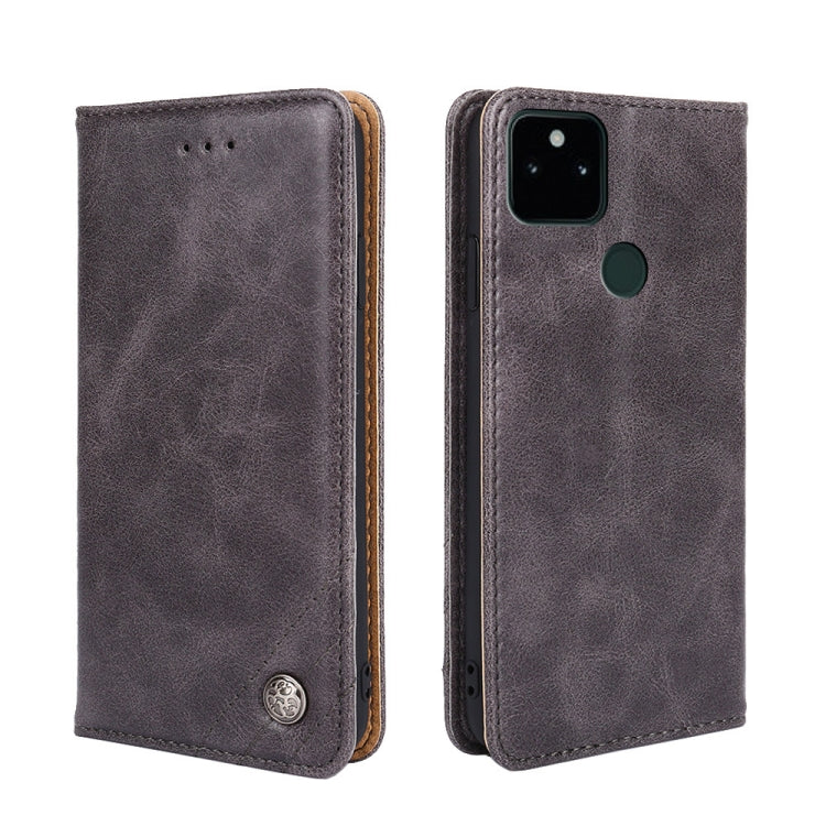 For Google Pixel 5a 5G Non-Magnetic Retro Texture Leather Phone Case