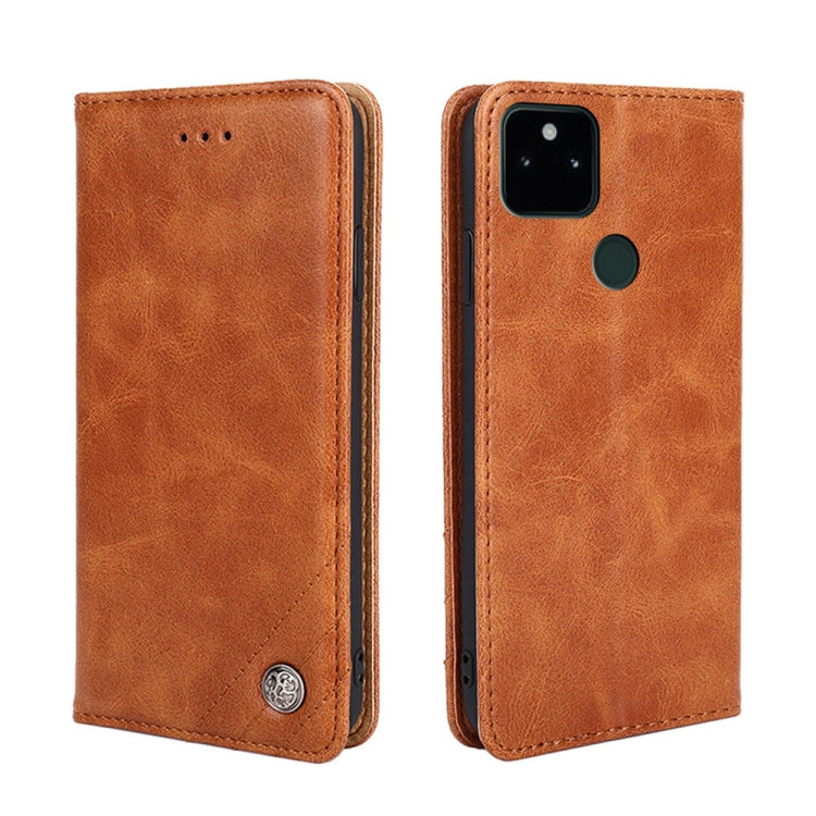 For Google Pixel 5a 5G Non-Magnetic Retro Texture Leather Phone Case