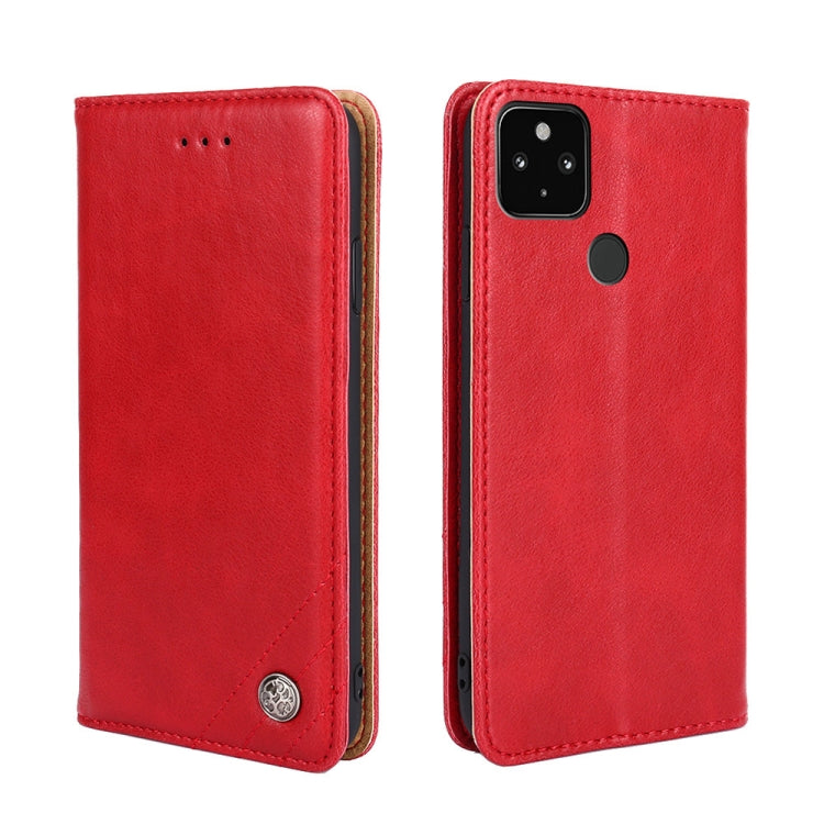 For Google Pixel 5 XL/ Pixel 4a 5G Non-Magnetic Retro Texture Leather Phone Case