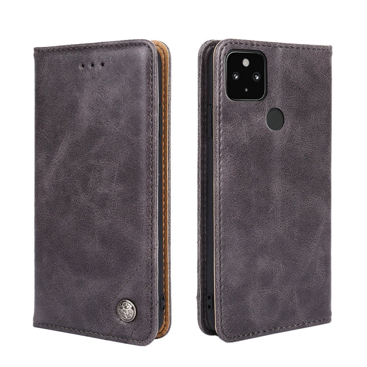 For Google Pixel 5 XL/ Pixel 4a 5G Non-Magnetic Retro Texture Leather Phone Case