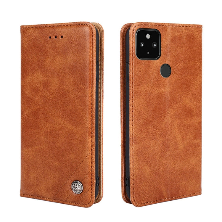 For Google Pixel 5 XL/ Pixel 4a 5G Non-Magnetic Retro Texture Leather Phone Case