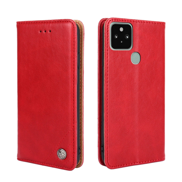 For Google Pixel 5 Non-Magnetic Retro Texture Leather Phone Case