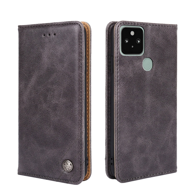 For Google Pixel 5 Non-Magnetic Retro Texture Leather Phone Case