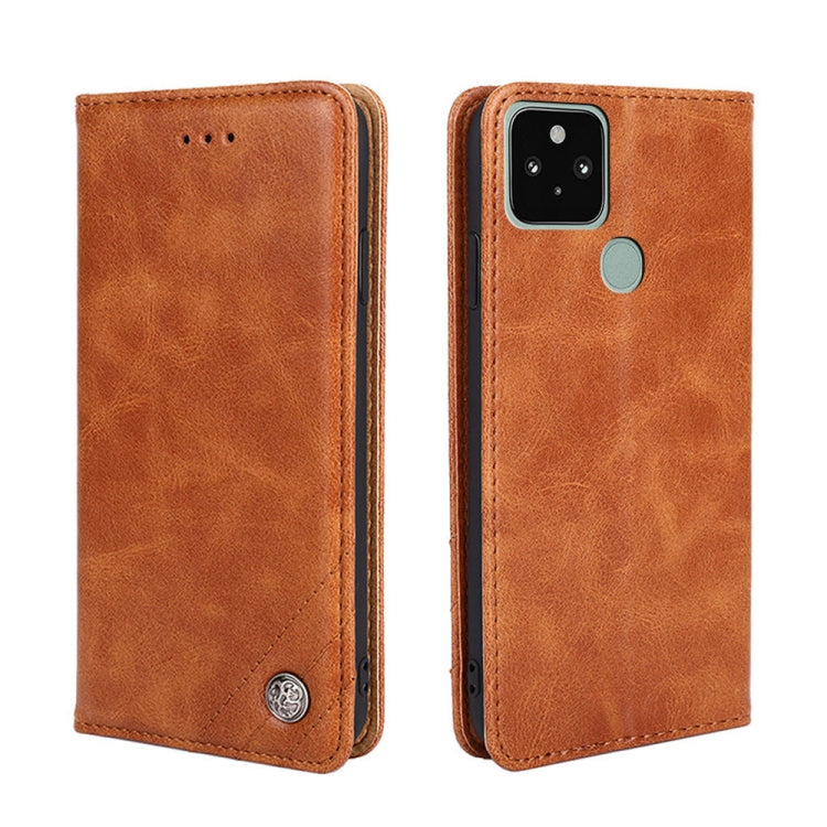 For Google Pixel 5 Non-Magnetic Retro Texture Leather Phone Case
