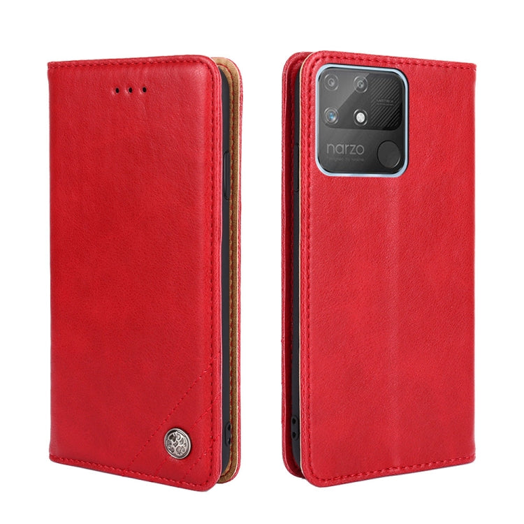 For OPPO Realme Narzo 50A Non-Magnetic Retro Texture Horizontal Flip Leather Phone Case