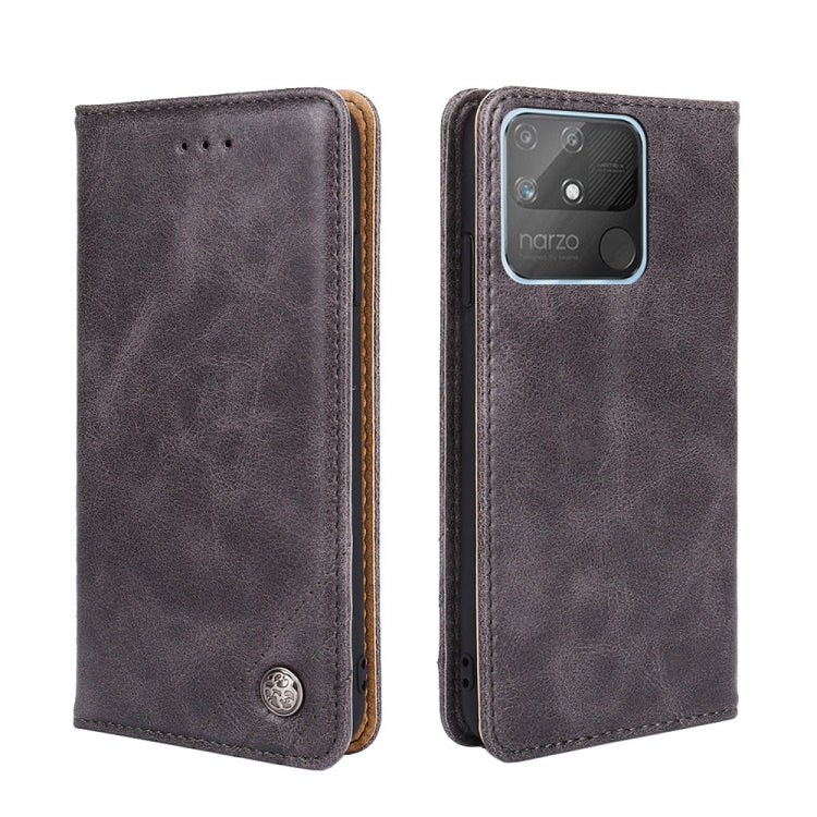 For OPPO Realme Narzo 50A Non-Magnetic Retro Texture Horizontal Flip Leather Phone Case