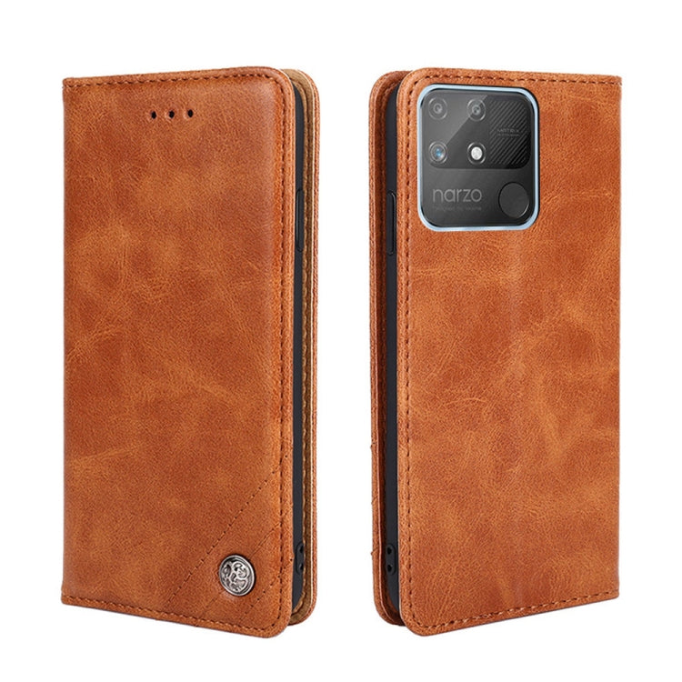 For OPPO Realme Narzo 50A Non-Magnetic Retro Texture Horizontal Flip Leather Phone Case