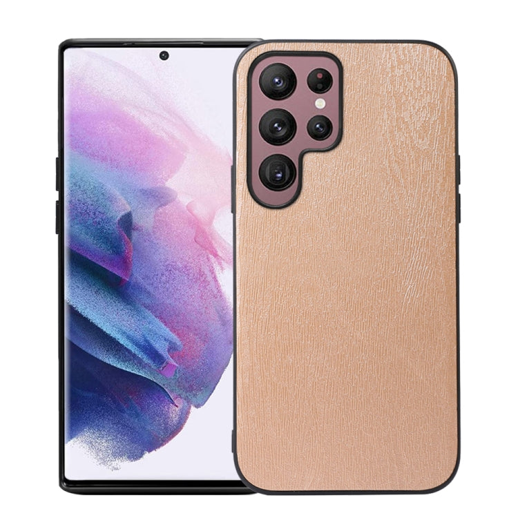 For Samsung Galaxy S22 Ultra 5G Wood Texture PU Phone Case