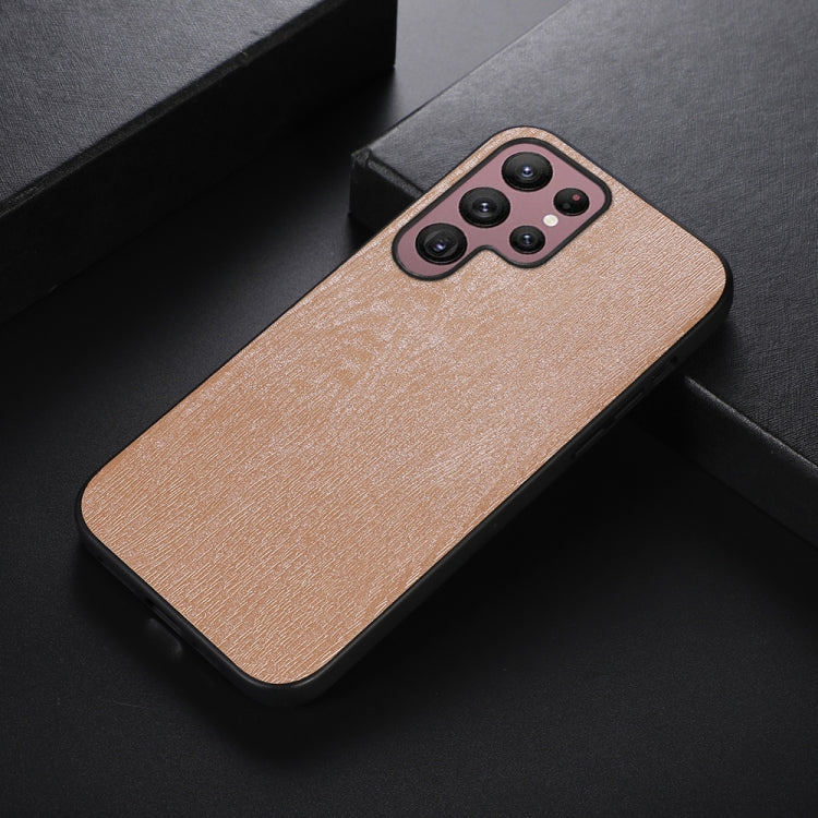 For Samsung Galaxy S22 Ultra 5G Wood Texture PU Phone Case