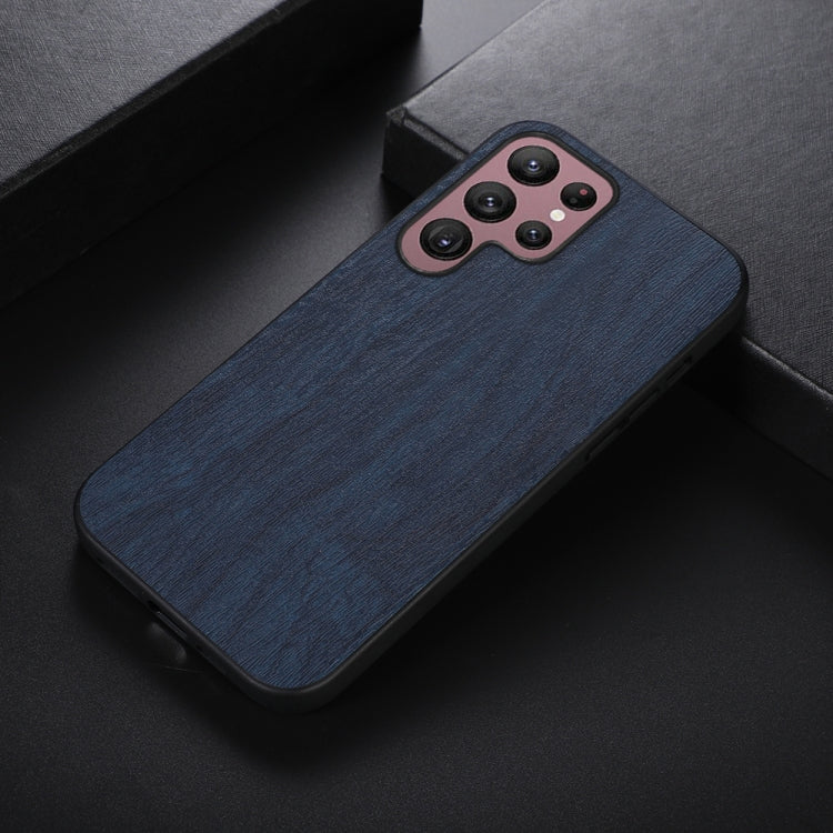 For Samsung Galaxy S22 Ultra 5G Wood Texture PU Phone Case