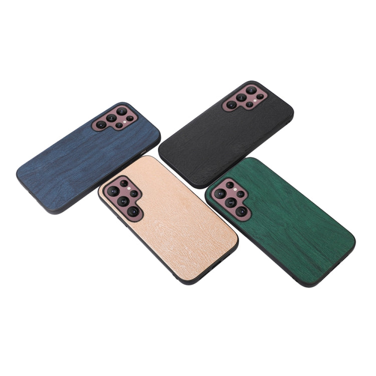 For Samsung Galaxy S22 Ultra 5G Wood Texture PU Phone Case