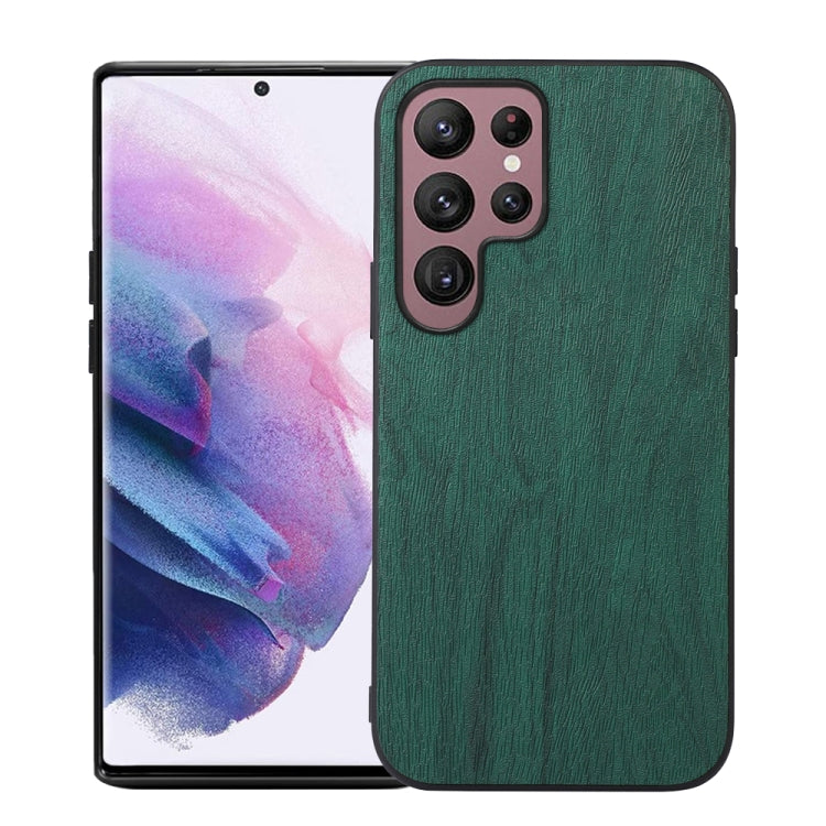 For Samsung Galaxy S22 Ultra 5G Wood Texture PU Phone Case