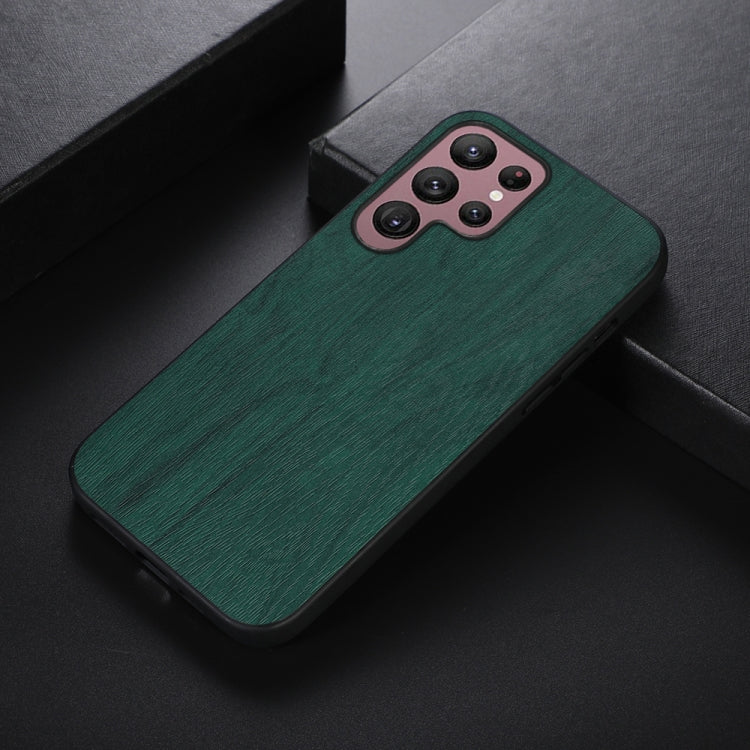 For Samsung Galaxy S22 Ultra 5G Wood Texture PU Phone Case