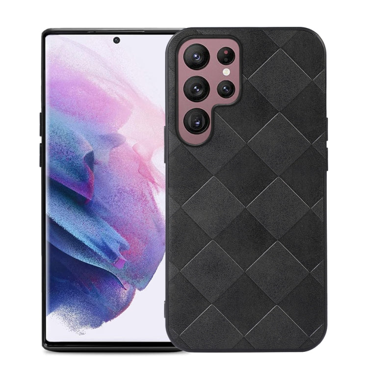 For Samsung Galaxy S22 Ultra 5G Weave Plaid PU Phone Case
