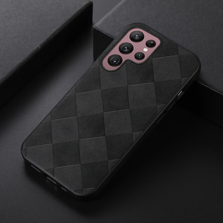 For Samsung Galaxy S22 Ultra 5G Weave Plaid PU Phone Case