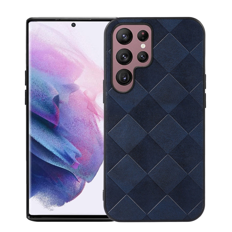 For Samsung Galaxy S22 Ultra 5G Weave Plaid PU Phone Case