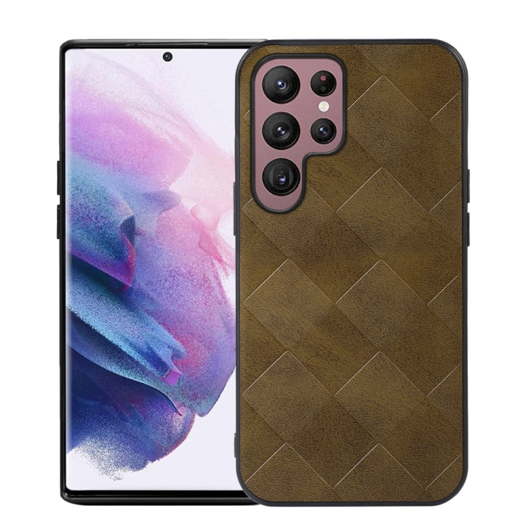 For Samsung Galaxy S22 Ultra 5G Weave Plaid PU Phone Case