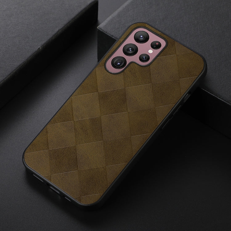 For Samsung Galaxy S22 Ultra 5G Weave Plaid PU Phone Case