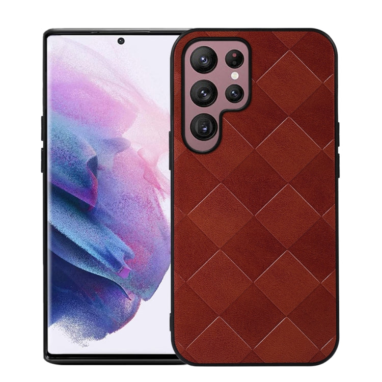 For Samsung Galaxy S22 Ultra 5G Weave Plaid PU Phone Case