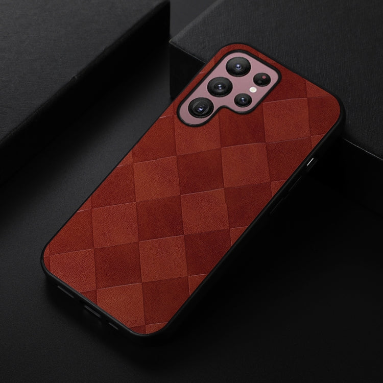 For Samsung Galaxy S22 Ultra 5G Weave Plaid PU Phone Case