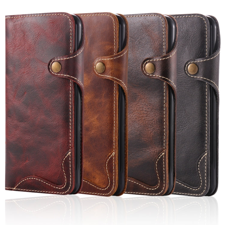 For iPhone 7 / 8 Denior Oil Wax Cowhide Magnetic Button Horizontal Flip Leather Case with Card Slots & Wallet