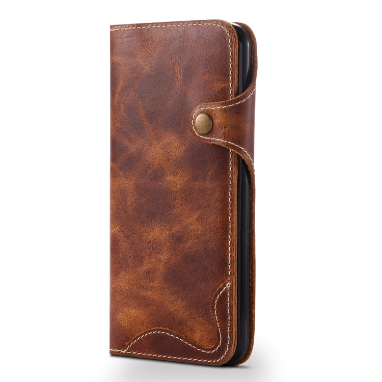 For iPhone 7 / 8 Denior Oil Wax Cowhide Magnetic Button Horizontal Flip Leather Case with Card Slots & Wallet