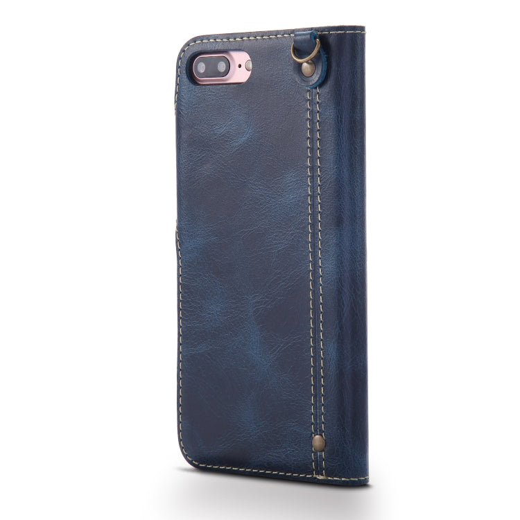 For iPhone 7 Plus / 8 Plus Denior Oil Wax Cowhide Magnetic Button Horizontal Flip Leather Case with Card Slots & Wallet