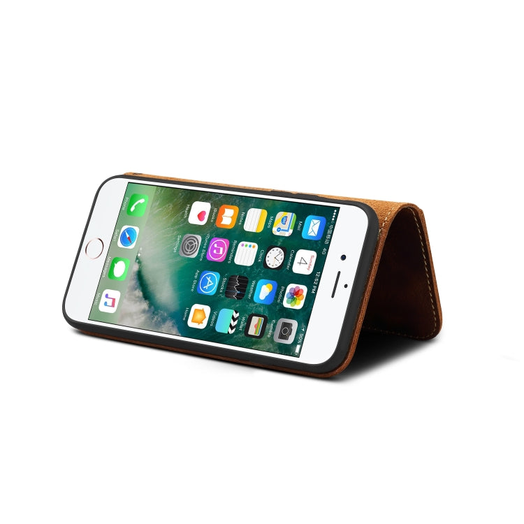For iPhone 7 Plus / 8 Plus Denior Oil Wax Cowhide Magnetic Button Horizontal Flip Leather Case with Card Slots & Wallet