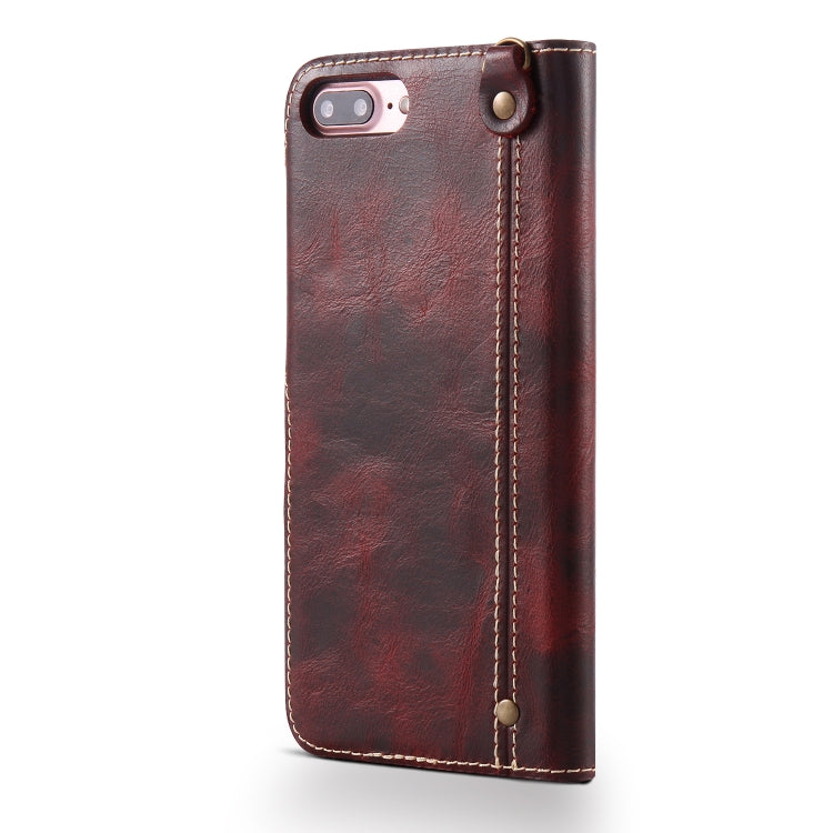 For iPhone 7 Plus / 8 Plus Denior Oil Wax Cowhide Magnetic Button Horizontal Flip Leather Case with Card Slots & Wallet