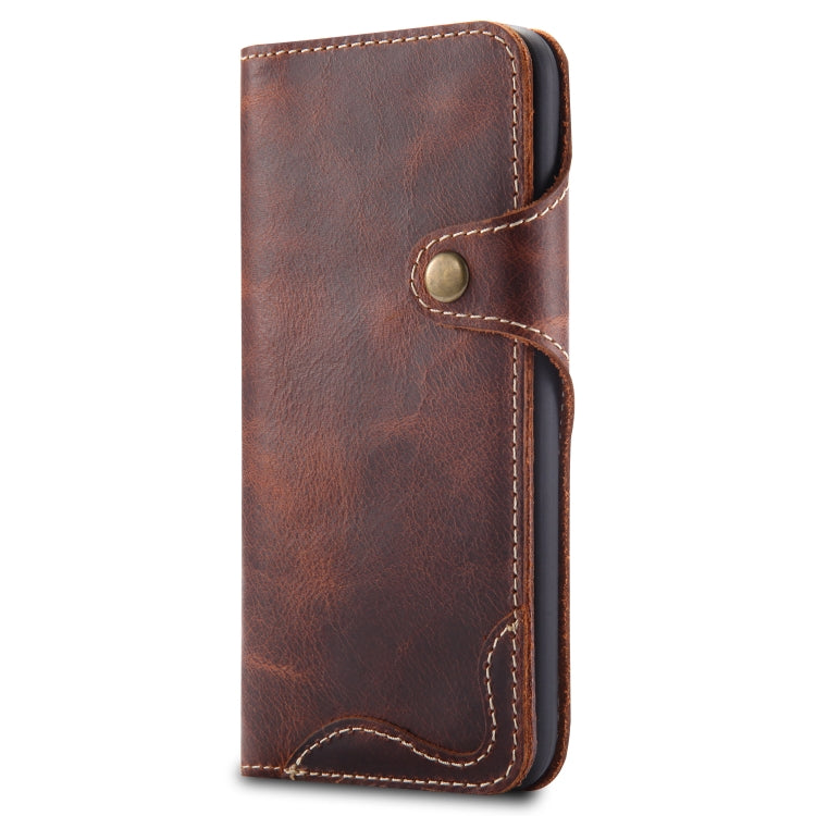 For iPhone XS Max Denior Oil Wax Cowhide Magnetic Button Horizontal Flip Leather Case with Card Slots & Wallet