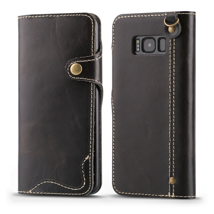 For Galaxy S8 Denior Oil Wax Cowhide Magnetic Button Horizontal Flip Leather Case with Card Slots & Wallet