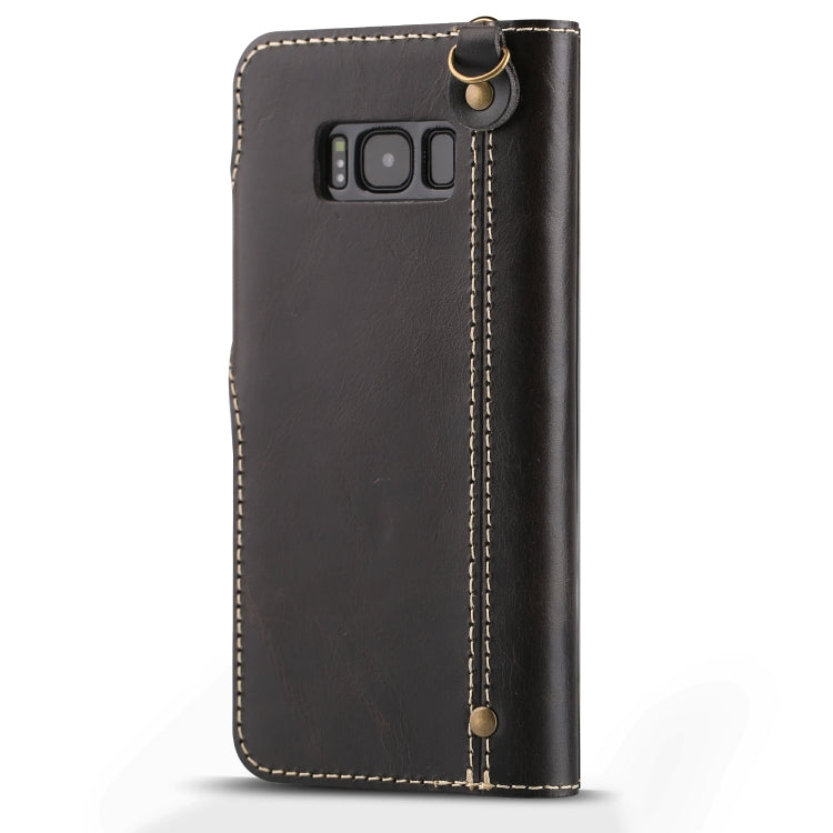 For Galaxy S8 Denior Oil Wax Cowhide Magnetic Button Horizontal Flip Leather Case with Card Slots & Wallet