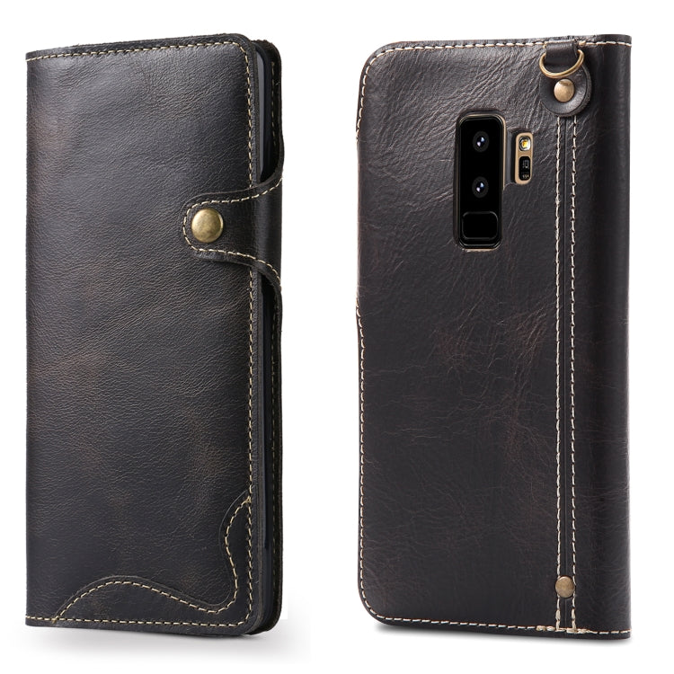 For Galaxy S9 Plus Denior Oil Wax Cowhide Magnetic Button Horizontal Flip Leather Case with Card Slots & Wallet