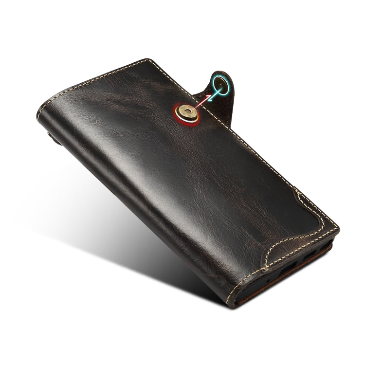 For Galaxy S9 Plus Denior Oil Wax Cowhide Magnetic Button Horizontal Flip Leather Case with Card Slots & Wallet