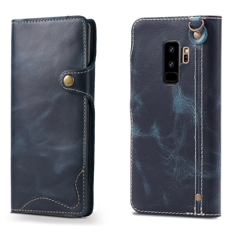 For Galaxy S9 Plus Denior Oil Wax Cowhide Magnetic Button Horizontal Flip Leather Case with Card Slots & Wallet