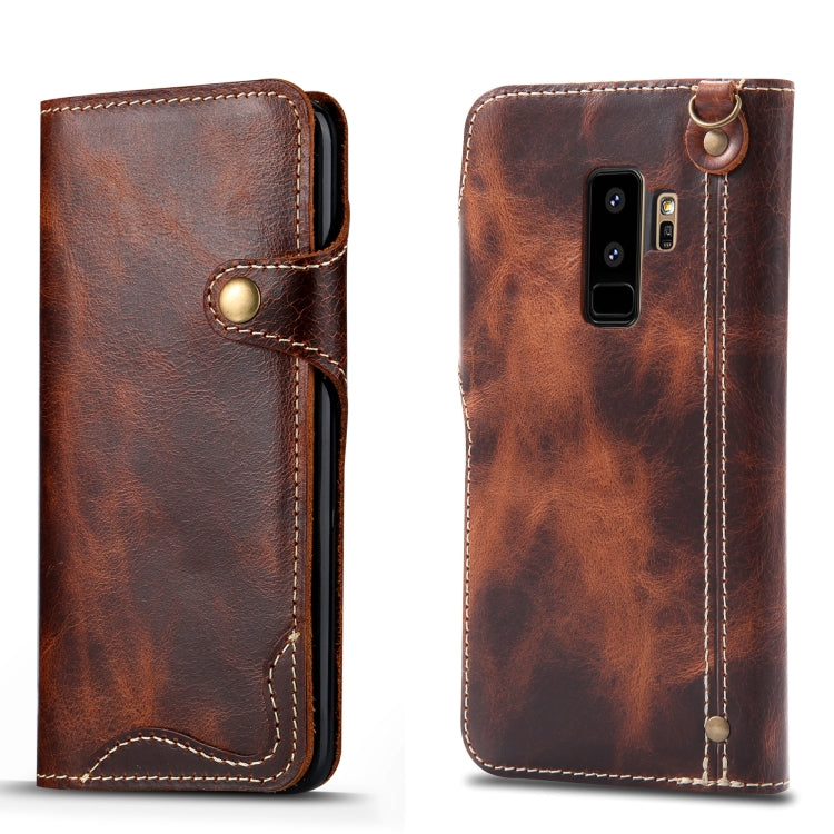 For Galaxy S9 Plus Denior Oil Wax Cowhide Magnetic Button Horizontal Flip Leather Case with Card Slots & Wallet
